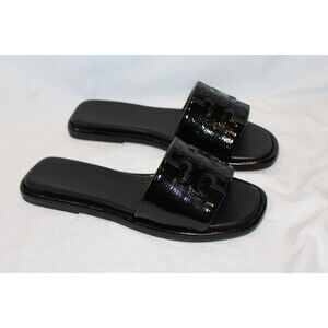 Tory Burch Double T Leather Sport Slides Perfect Black NIB